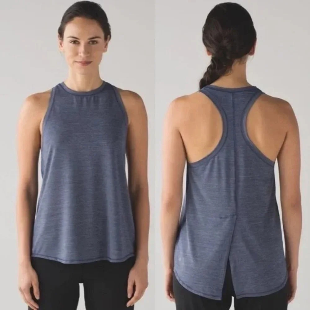 Lululemon Singlet Split Back Tank Top Heathered Astro Blue 4